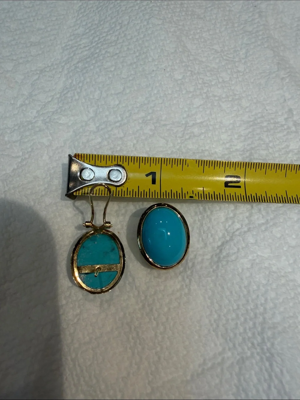 14 karat yellow, gold, blue turquoise earrings - Picture 10 of 14